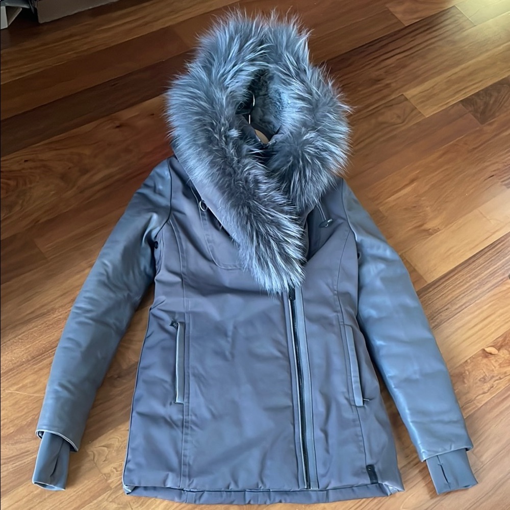 RUDSAK Women's Gray Leather and fur lined Parka coat XS GREY Rudsak Coat